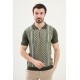 Khaki Color Figured Design Casual Zippered Knitted Men's T Shirt
