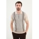 Beige Color Figured Design Casual Zippered Knitted Men's T Shirt