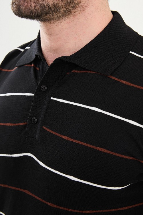 Black Color Striped Casual Men's Knit T Shirt