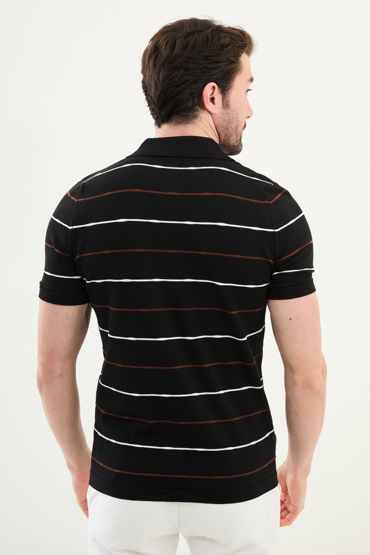 Black Color Striped Casual Men's Knit T Shirt