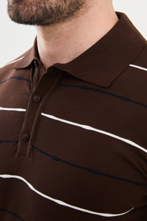 Brown Color Striped Casual Men's Knit T Shirt