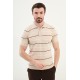 Beige Color Striped Casual Men's Knit T Shirt