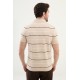 Beige Color Striped Casual Men's Knit T Shirt