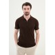 Brown Color Zippered Design Casual Men's Knit Tshirt