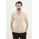 Beige Color Zippered Design Casual Men's Knit Tshirt