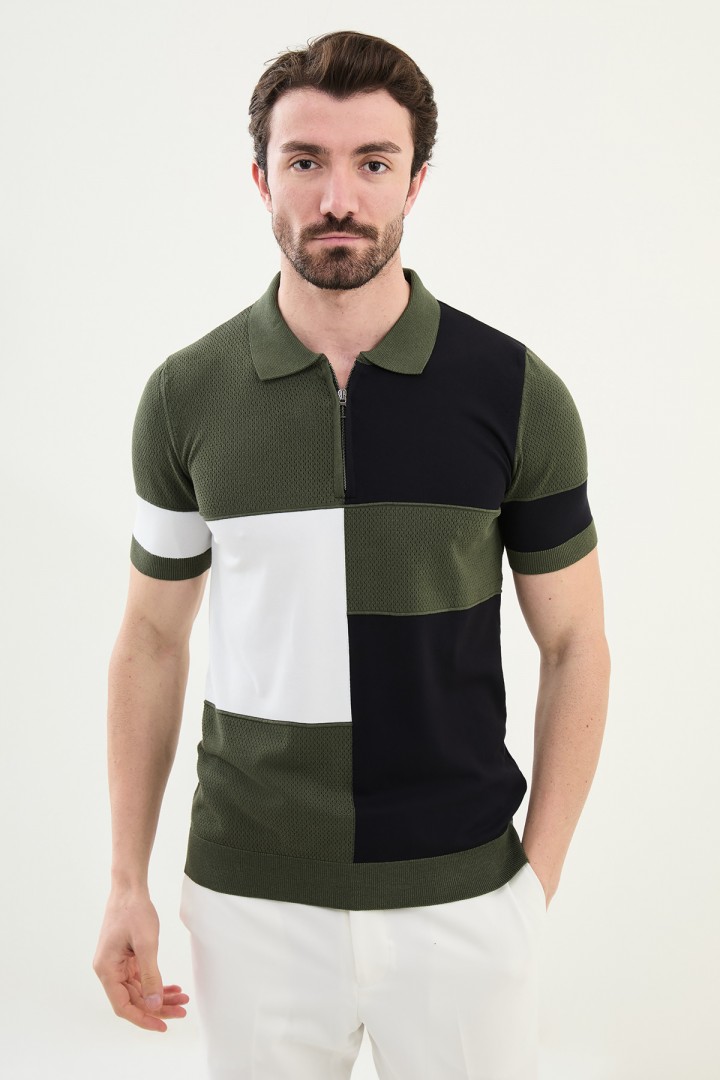 Khaki Piece Color Men's Knit Tshirt