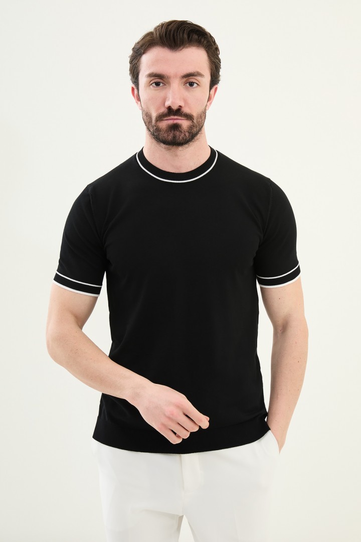 Black And White Color Casual Men's Knit Tshirt