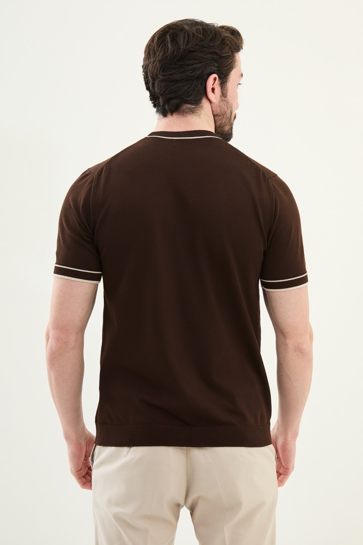 Brown And Beige Color Casual Men's Knit Tshirt