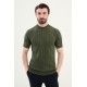 Khaki Color Crew Neck Stripe Casual Men's Knit T Shirt