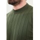 Khaki Color Crew Neck Stripe Casual Men's Knit T Shirt