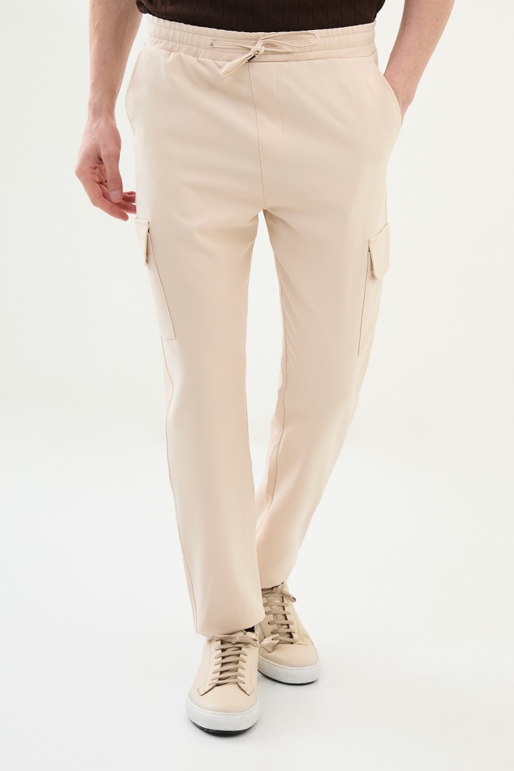 Stone Color Cargo Pocket Design Casual Men's Joggers