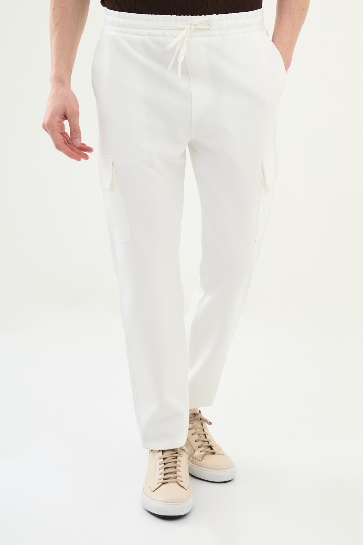 Ecru Color Cargo Pocket Design Casual Men's Joggers