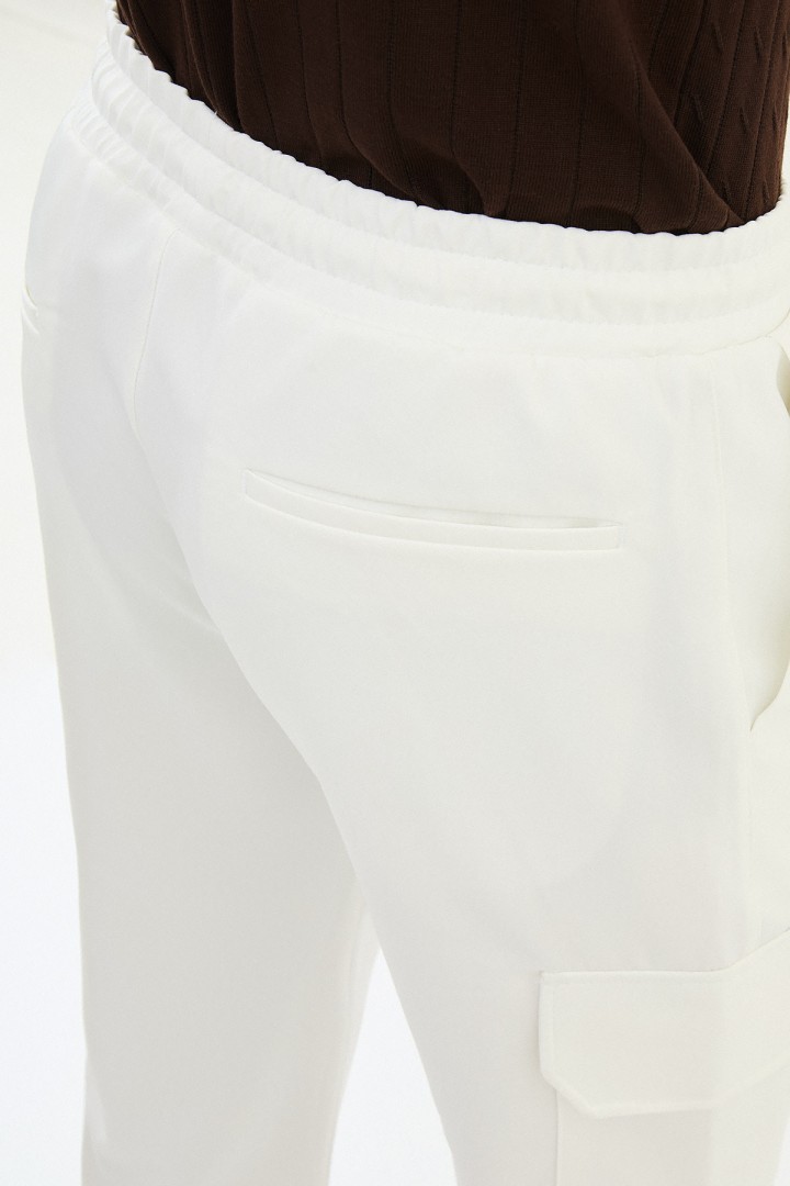 Ecru Color Cargo Pocket Design Casual Men's Joggers