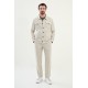 Khaki Color Striped Design Casual Men's Linen Jacket