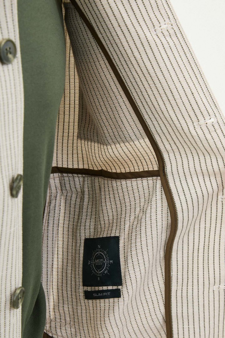Khaki Color Striped Design Casual Men's Linen Jacket