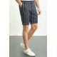 Dark Blue And Camel Color Striped Design Casual Cotton Men's Short
