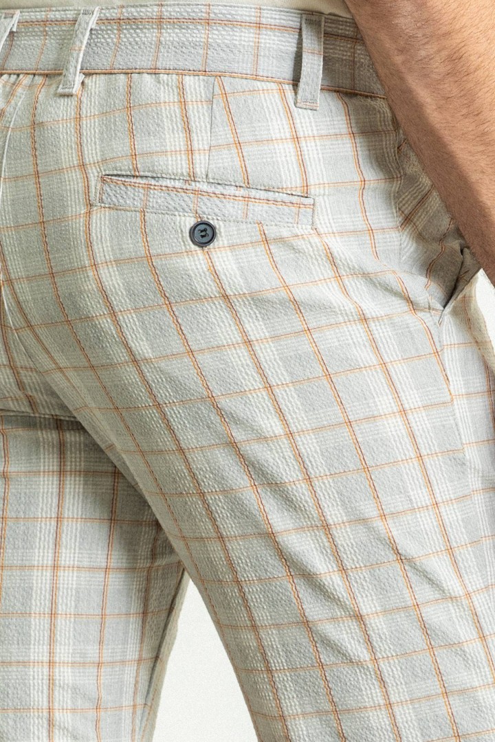 Grey Color Check Patterned Design Casual Cotton Super Slim Men's Short