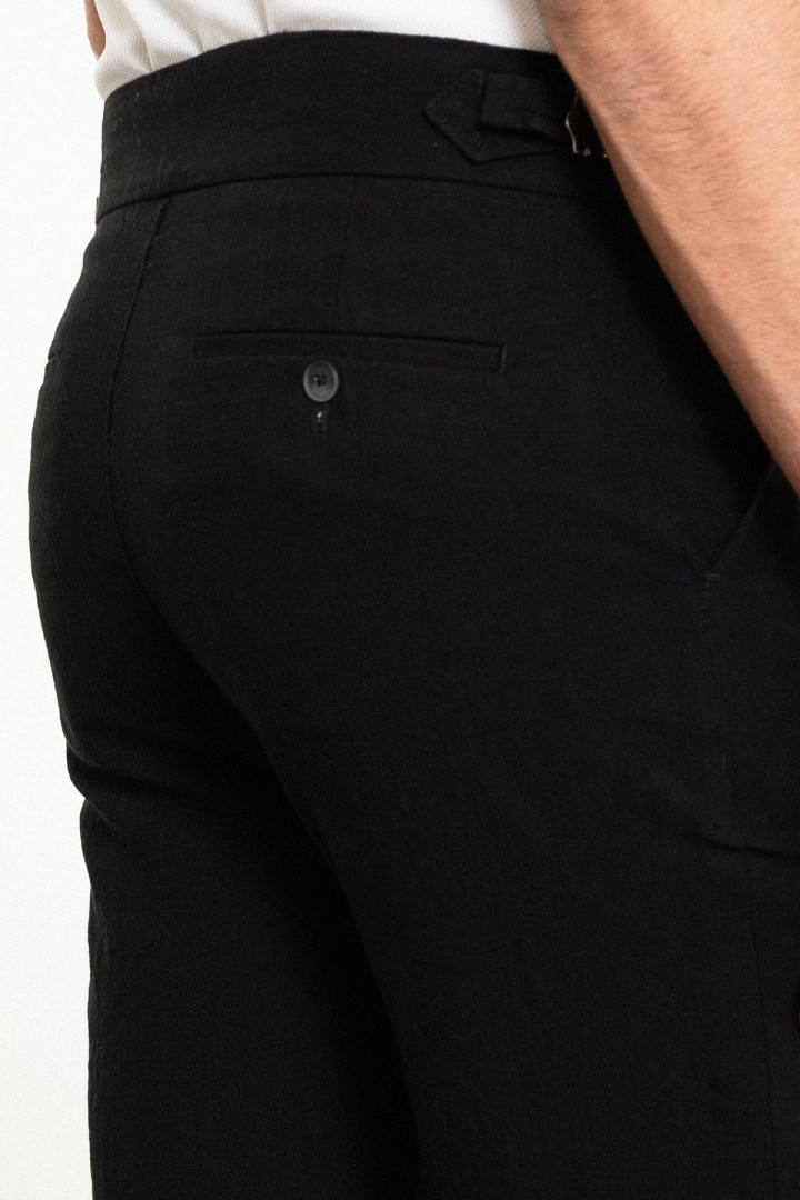 Black Color Belted Design Casual Linen Men's Short