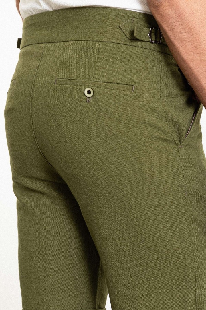 Khaki Color Belted Design Casual Linen Men's Short