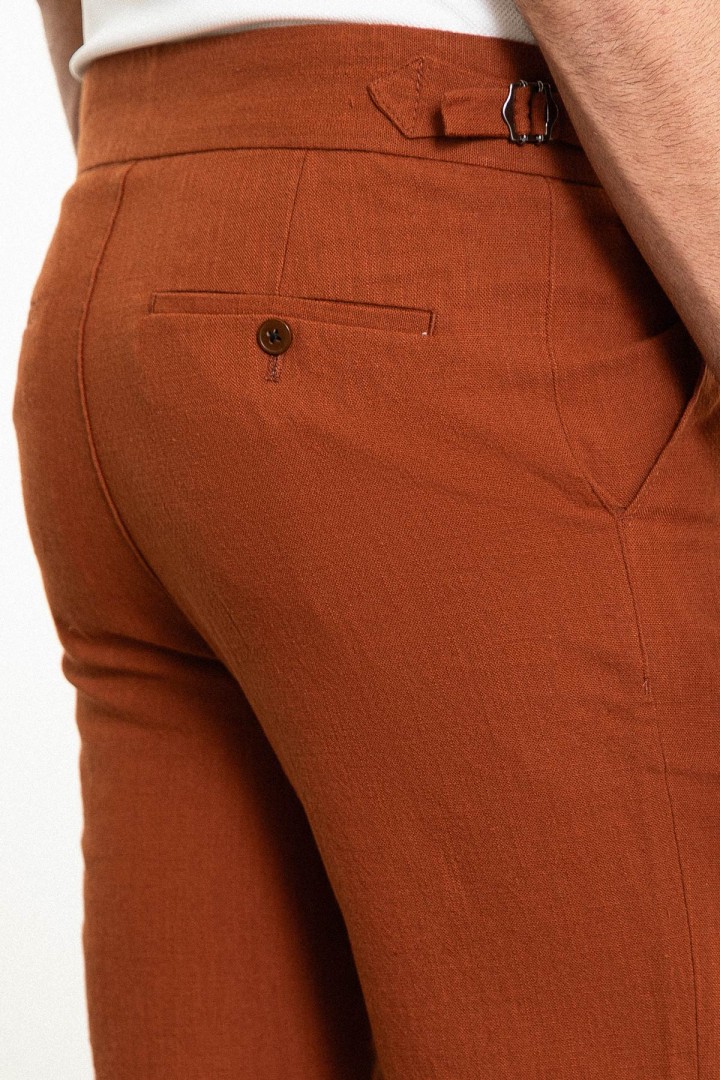 Tile Color Belted Design Casual Linen Men's Short