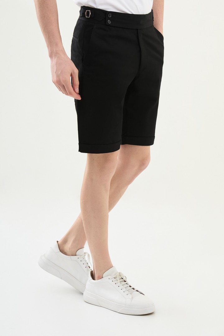 Black Color Belted Design Casual Men's Cotton Short