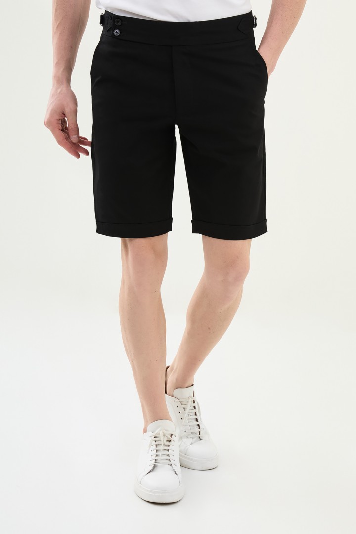 Black Color Belted Design Casual Men's Cotton Short