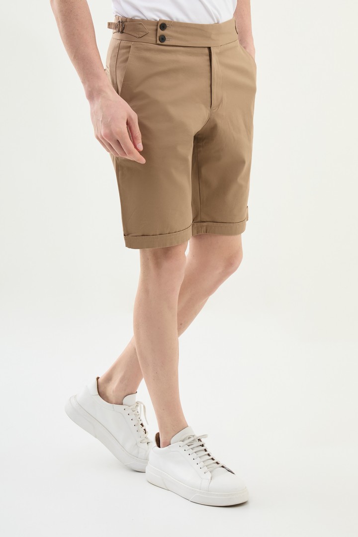 Camel Color Belted Design Casual Men's Cotton Short
