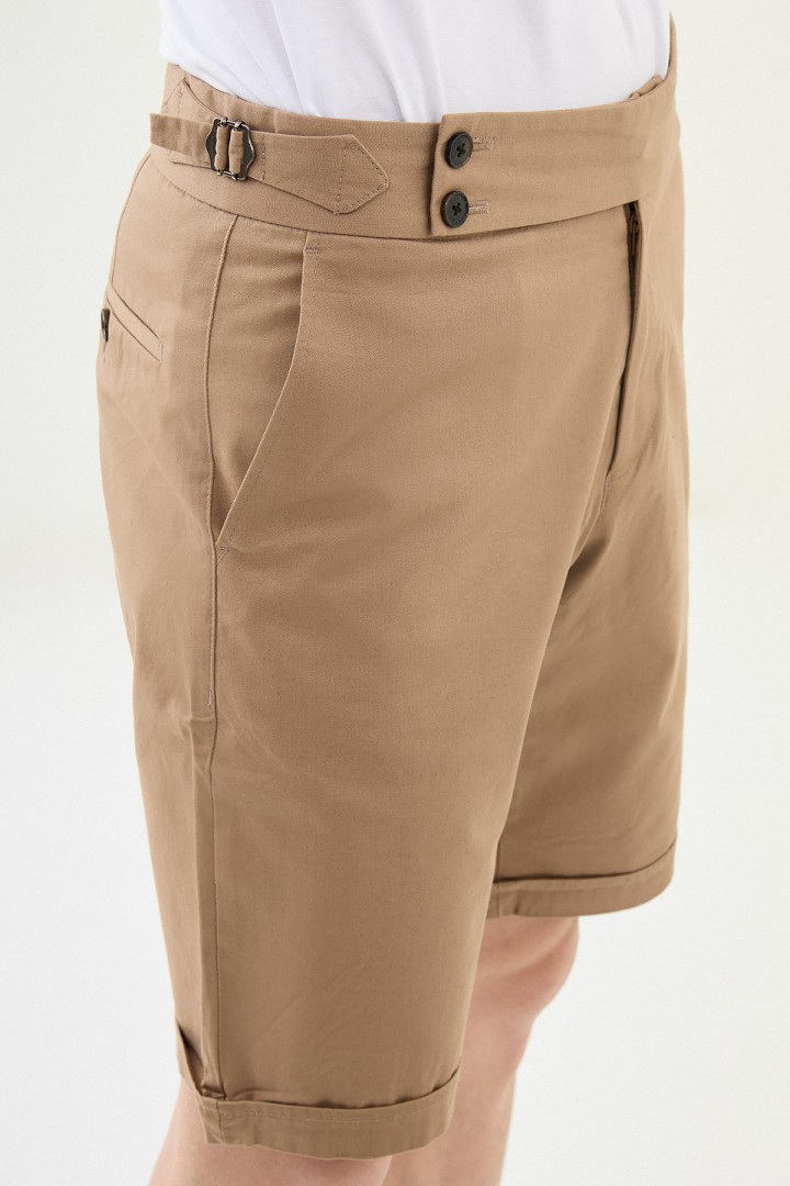 Camel Color Belted Design Casual Men's Cotton Short