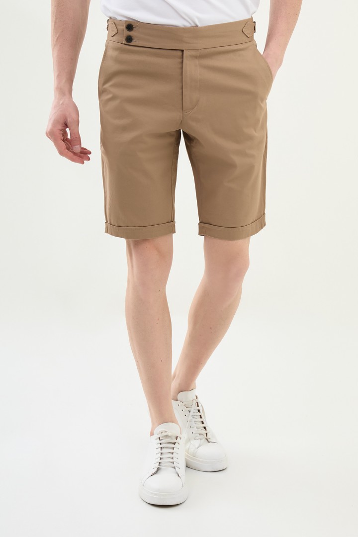 Camel Color Belted Design Casual Men's Cotton Short
