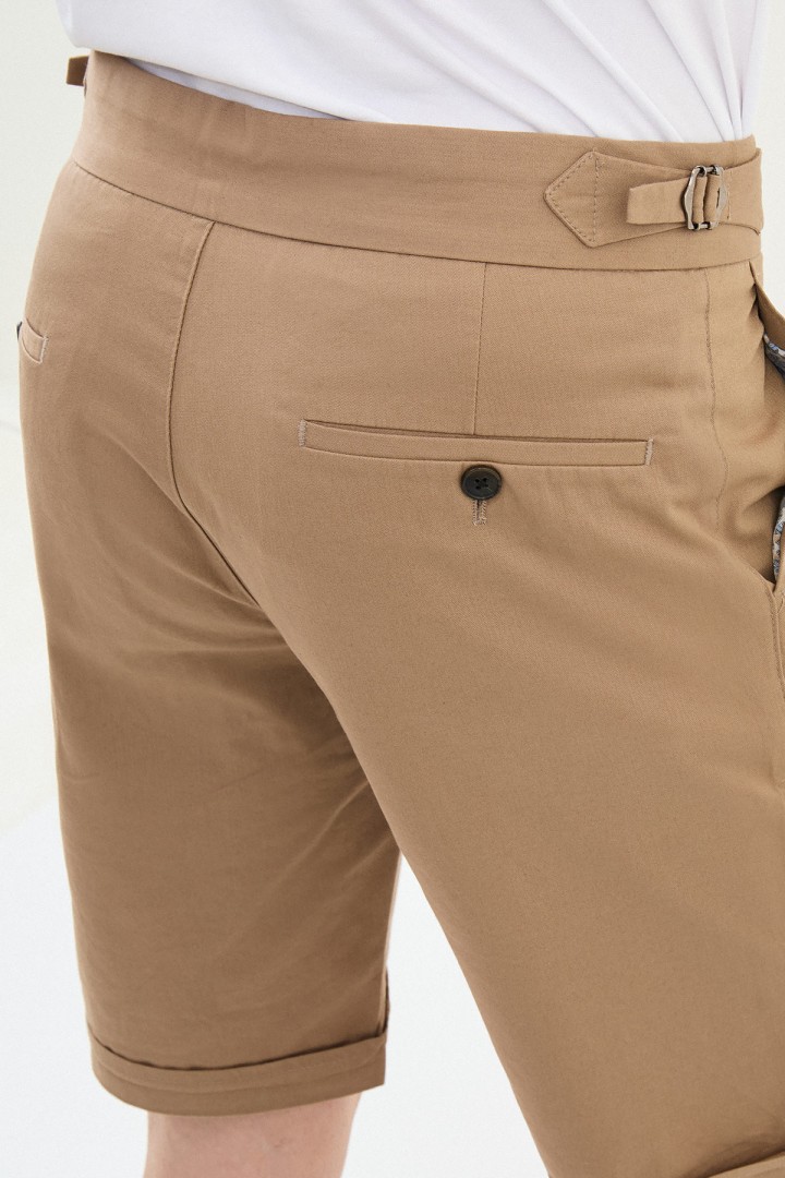 Camel Color Belted Design Casual Men's Cotton Short