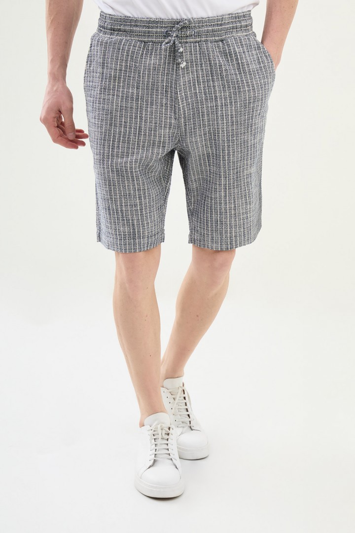 Dark Blue Color Casual Men's Striped Cotton Short