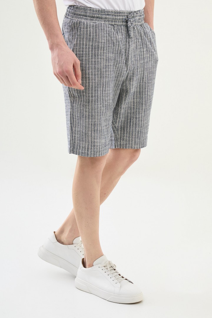 Dark Blue Color Casual Men's Striped Cotton Short