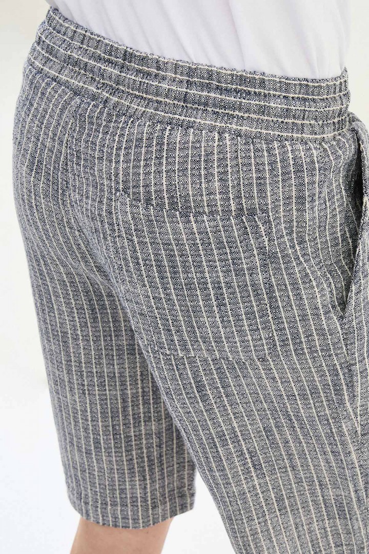 Dark Blue Color Casual Men's Striped Cotton Short