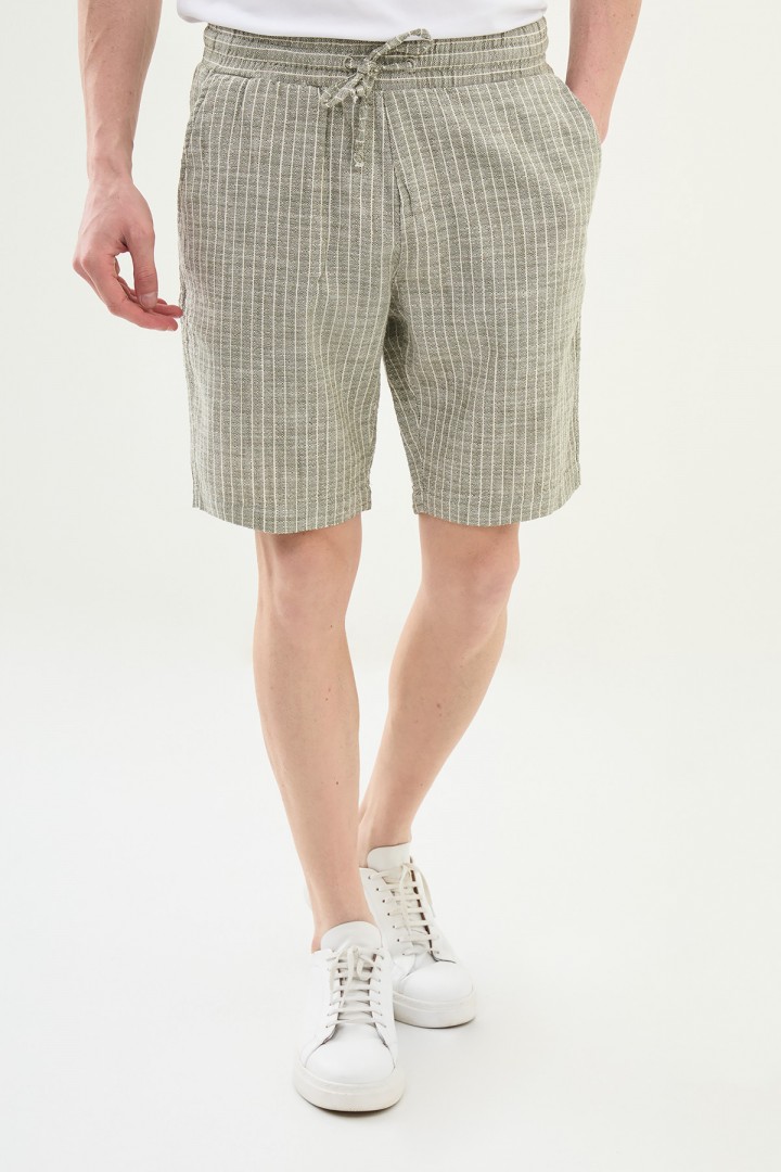 Khaki Color Casual Men's Striped Cotton Short