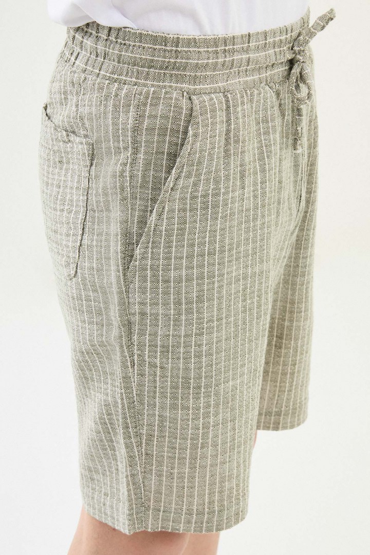 Khaki Color Casual Men's Striped Cotton Short