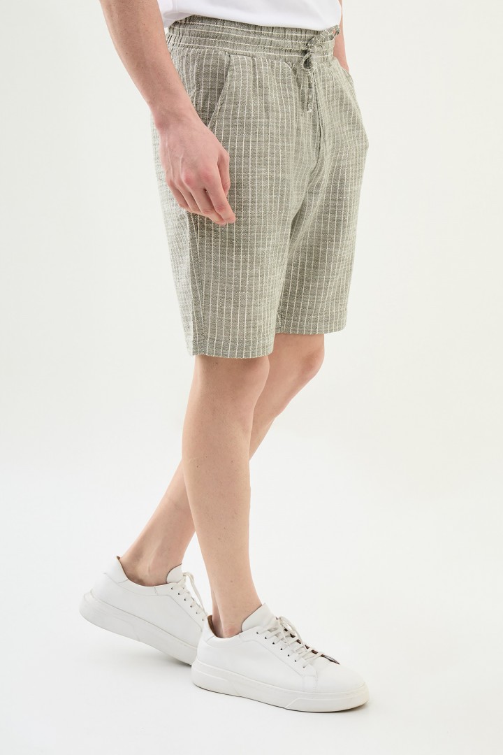 Khaki Color Casual Men's Striped Cotton Short