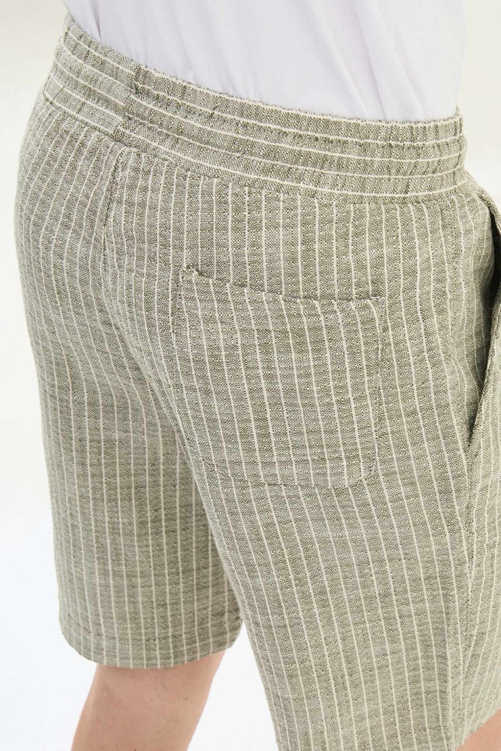 Khaki Color Casual Men's Striped Cotton Short