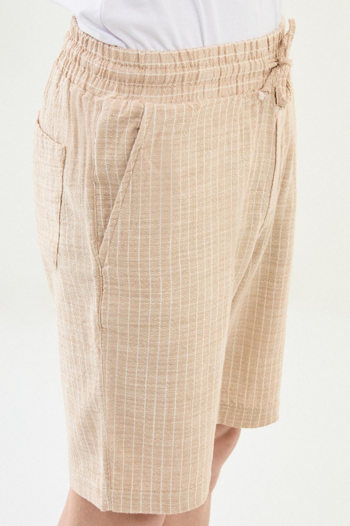 Beige Color Casual Men's Striped Cotton Short