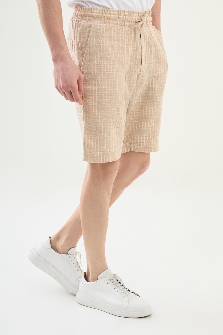 Beige Color Casual Men's Striped Cotton Short