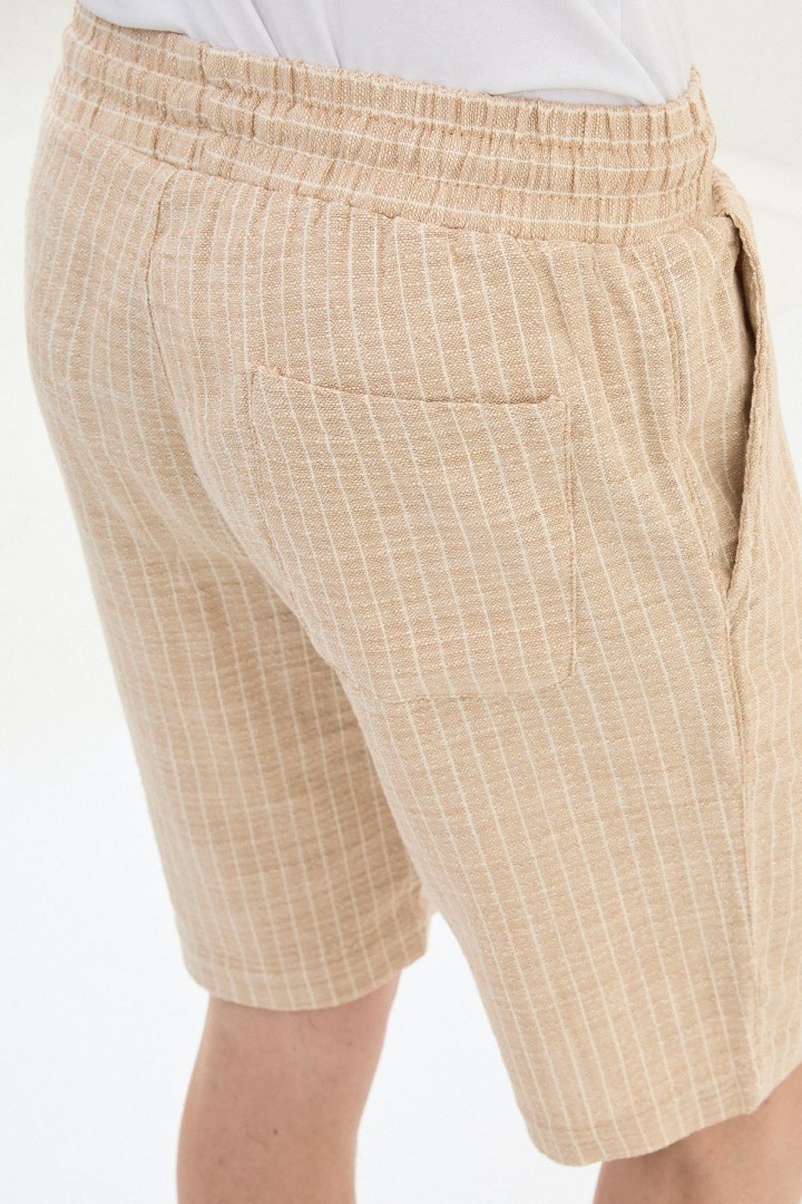 Beige Color Casual Men's Striped Cotton Short
