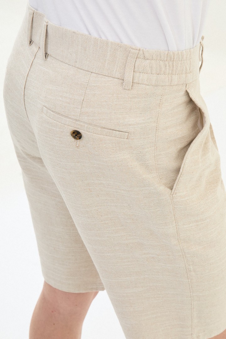 Beige Color Casual Men's Linen Short