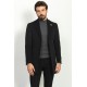 Black Color Wool And Acrylic With Flap Pocket Design Classic Men's Overcoat