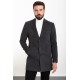 Anthracite Color Wool And Acrylic Fabric Flap Pocket Design Classic Men's Overcoat