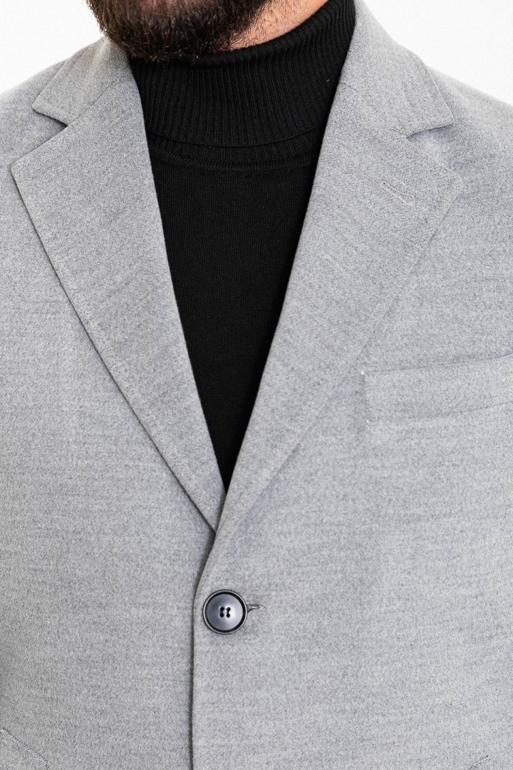 Light Grey Color Wool And Acrylic Fabric Flap Pocket Design Classic Men's Overcoat
