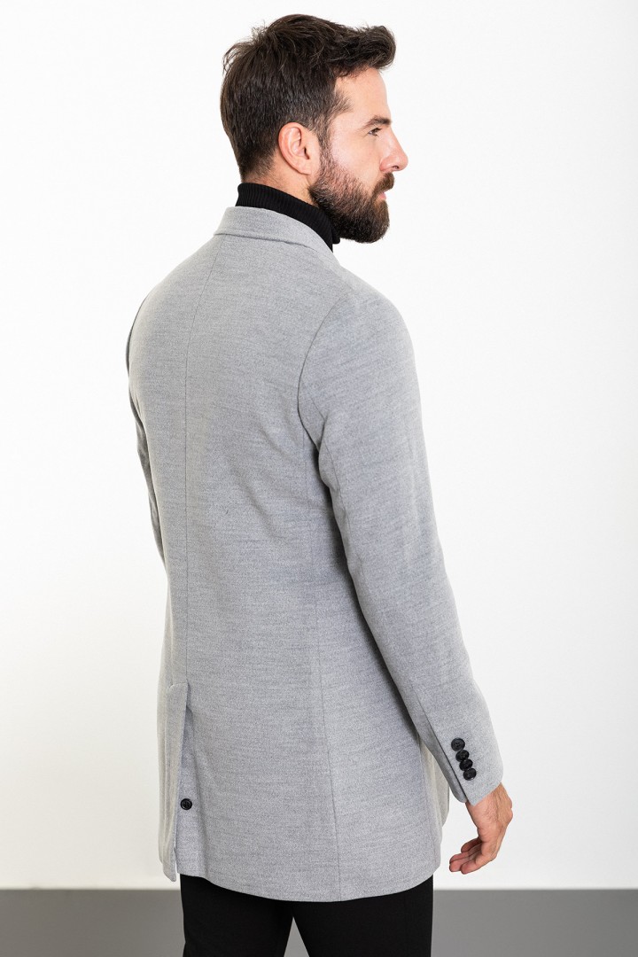 Light Grey Color Wool And Acrylic Fabric Flap Pocket Design Classic Men's Overcoat