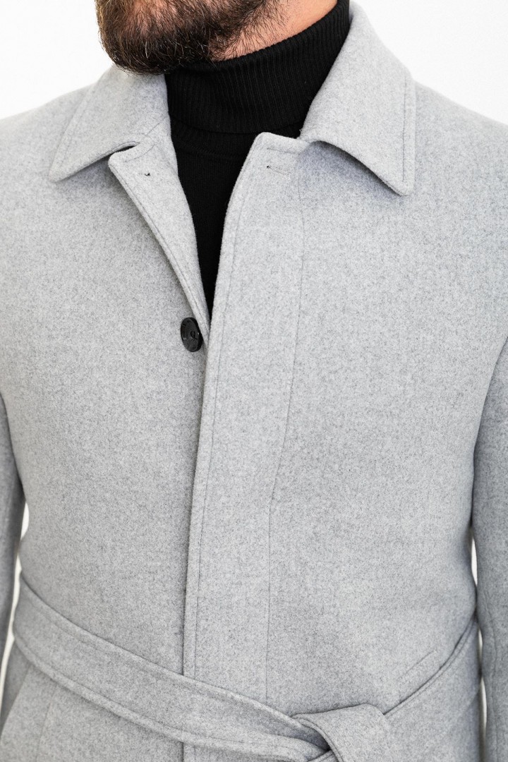 Grey Color Belted Design Casual Wool Men's Trousers