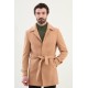 Mink Color Belted Design Casual Men's Wool Overcoat