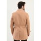 Mink Color Belted Design Casual Men's Wool Overcoat