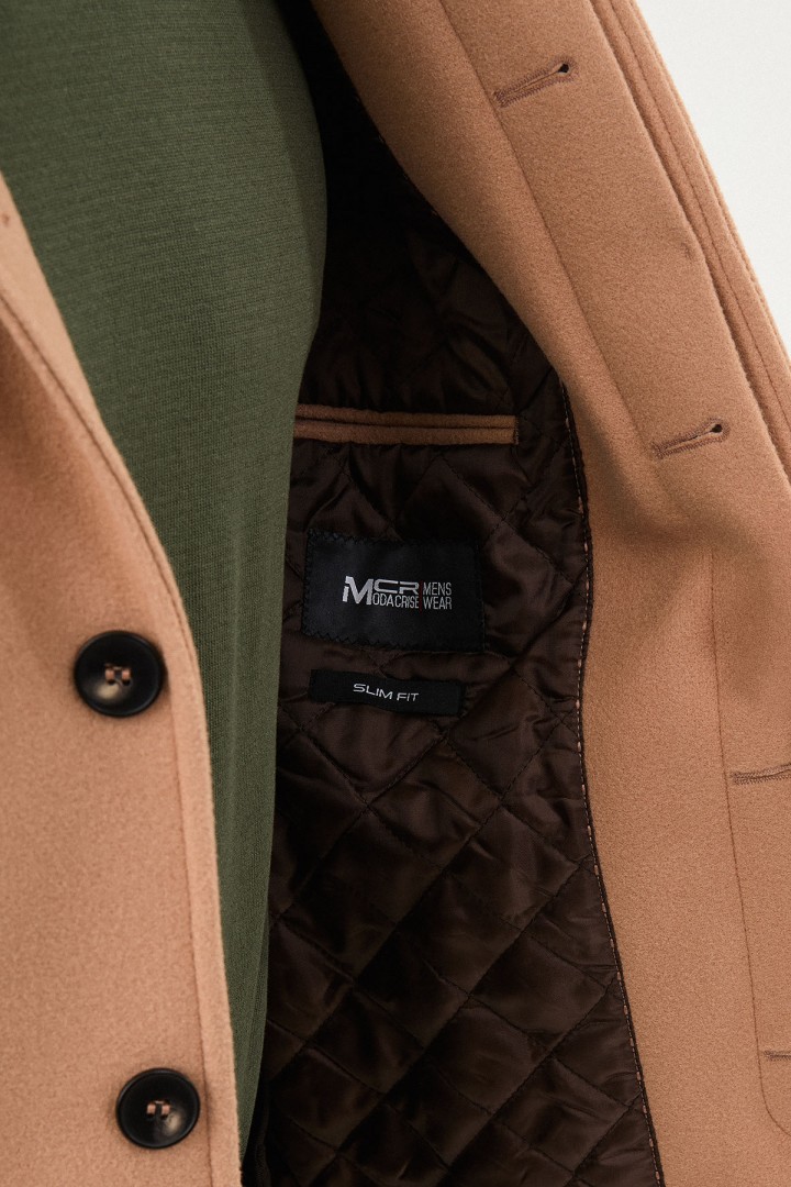 Mink Color Belted Design Casual Men's Wool Overcoat