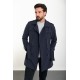 Dark Blue Color Double Breasted And Belted Design Casual Men's Trench Coat